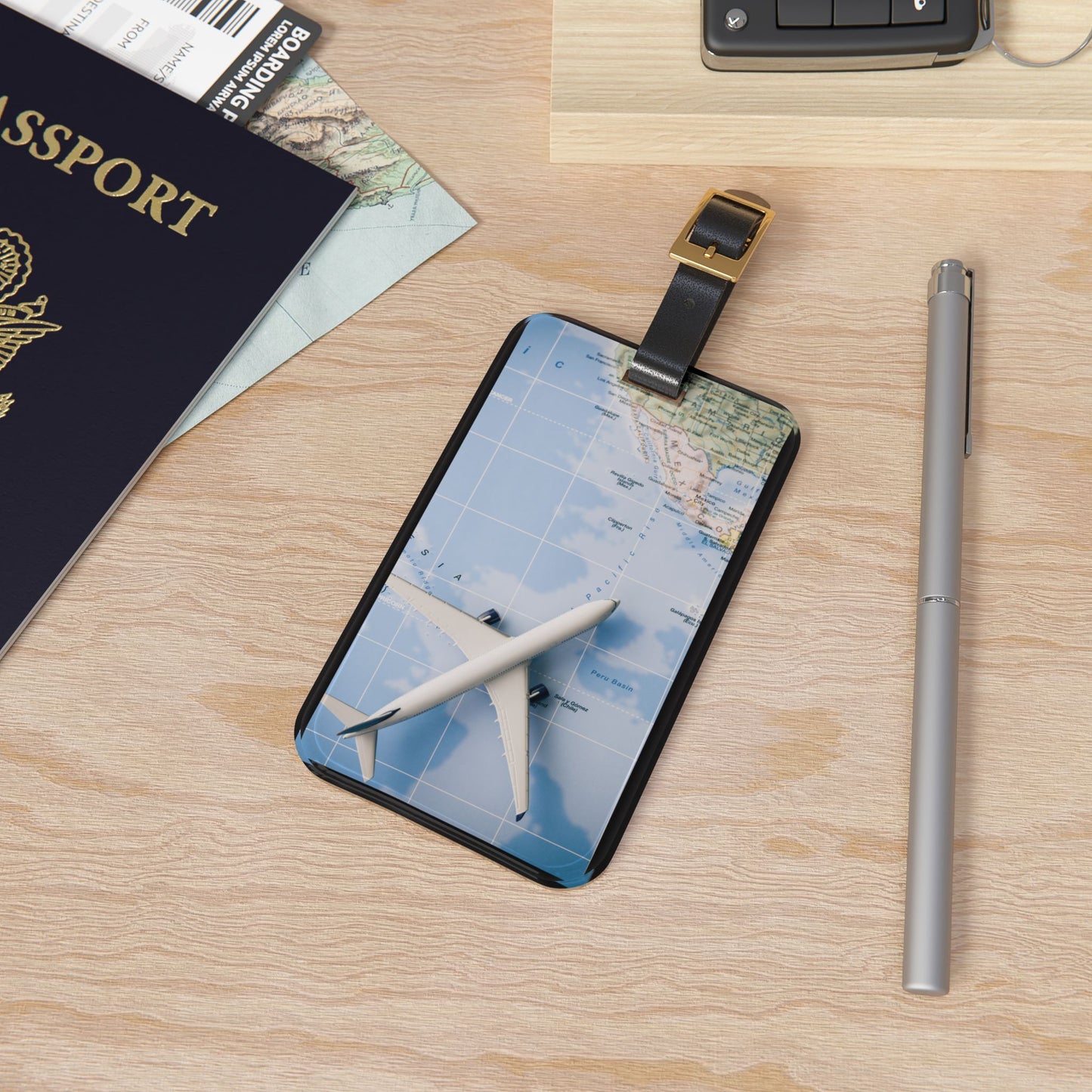 Plane World Map Premium Acrylic and Leather Luggage Tag | by Far Out Prints & Co