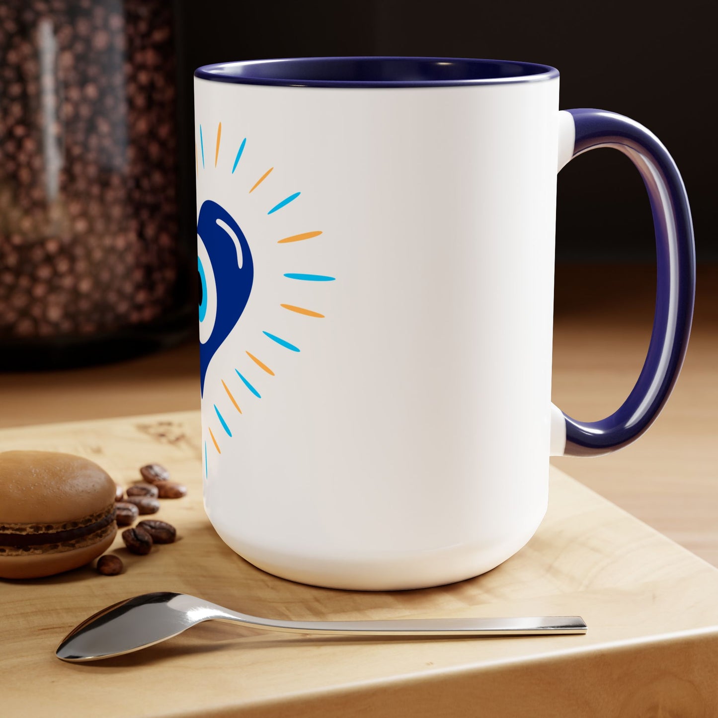 Evil Eye Heart Ain Ha'Ra - Two-Tone Coffee Mugs, 15oz - Cafe Lovers - Far Out Prints & Co.
