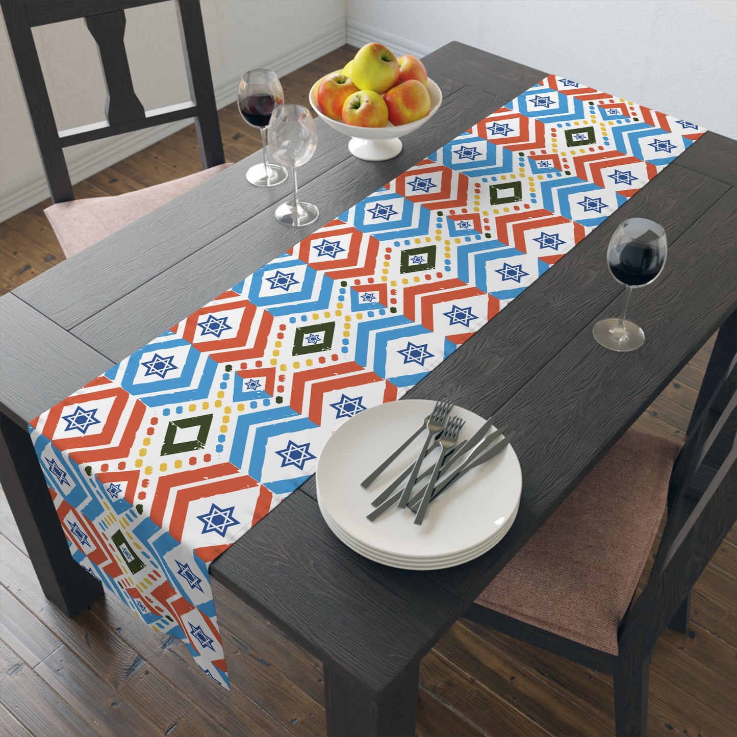 Jewish Bold Vibrant Colors | Jewish Holiday Themed | Table Runner | by Far Out Prints & Co.