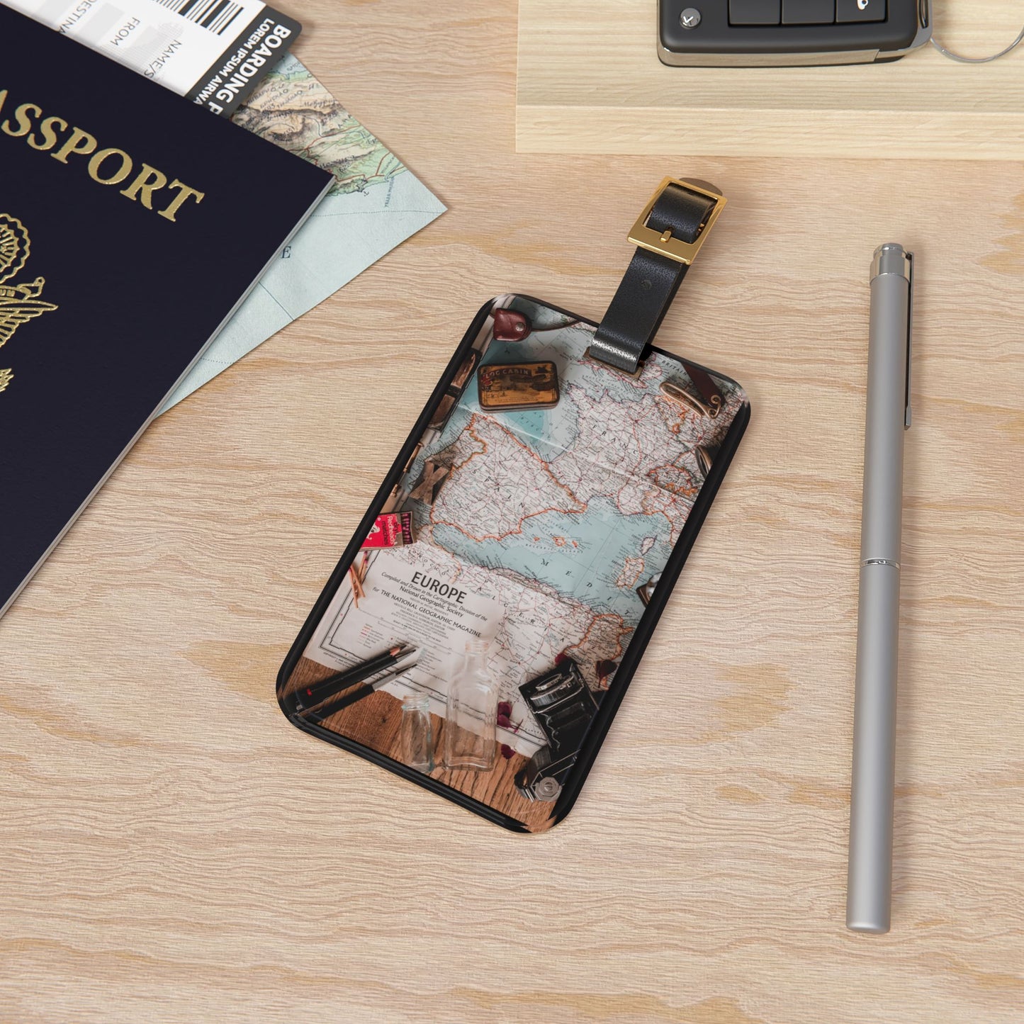 Euro Trip World Map | Premium Acrylic and Leather Luggage Tag | by Far Out Prints & Co
