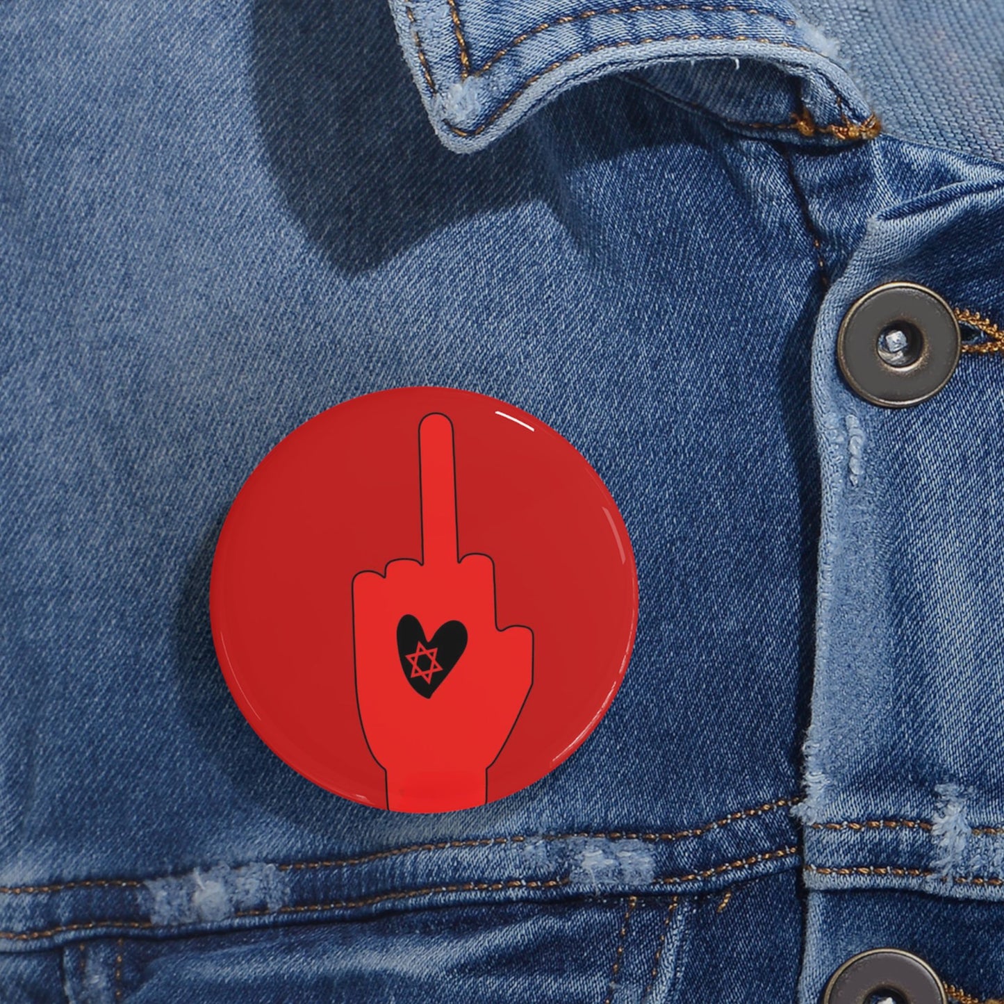 Red Bloody Hands Middle Finger - Pin Buttons Pins - Israel Israeli Jewish Judaism Judaica - by Far Out Prints & Co.