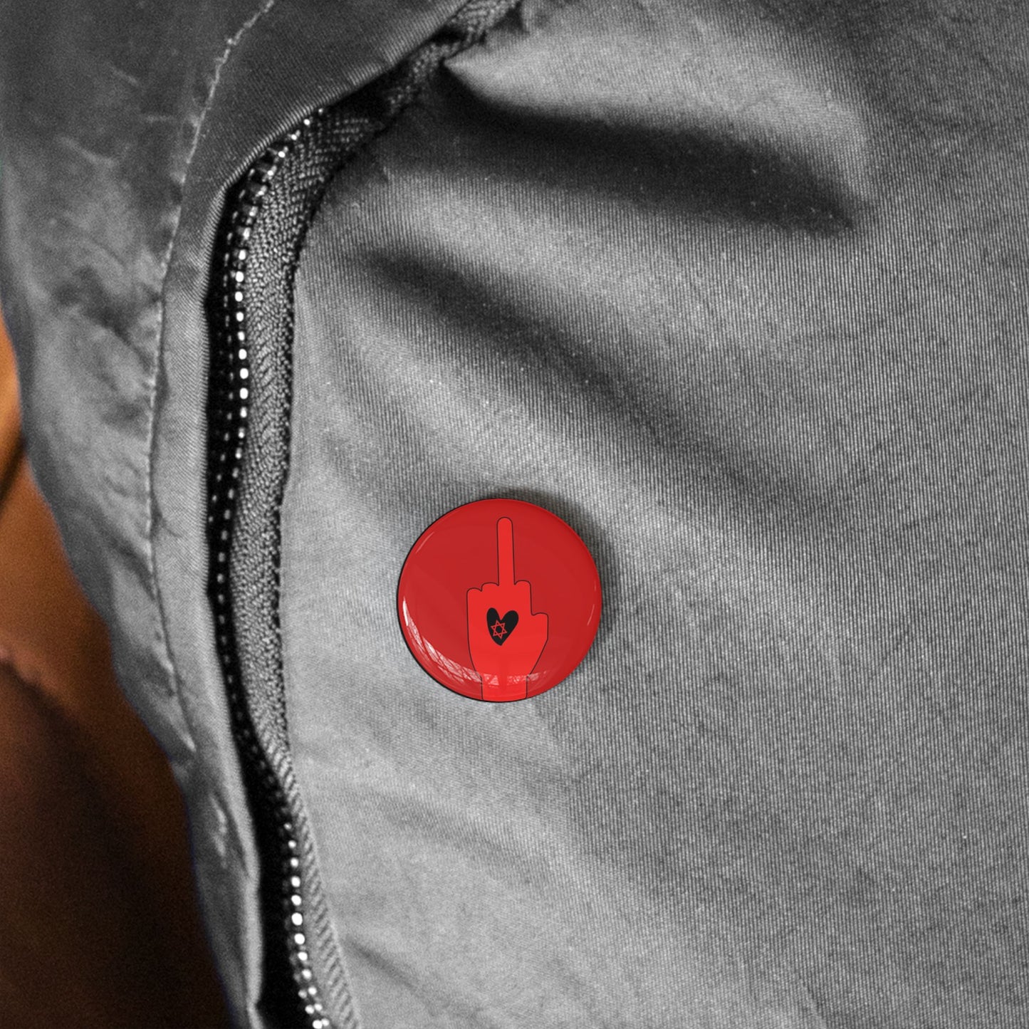 Red Bloody Hands Middle Finger - Pin Buttons Pins - Israel Israeli Jewish Judaism Judaica - by Far Out Prints & Co.