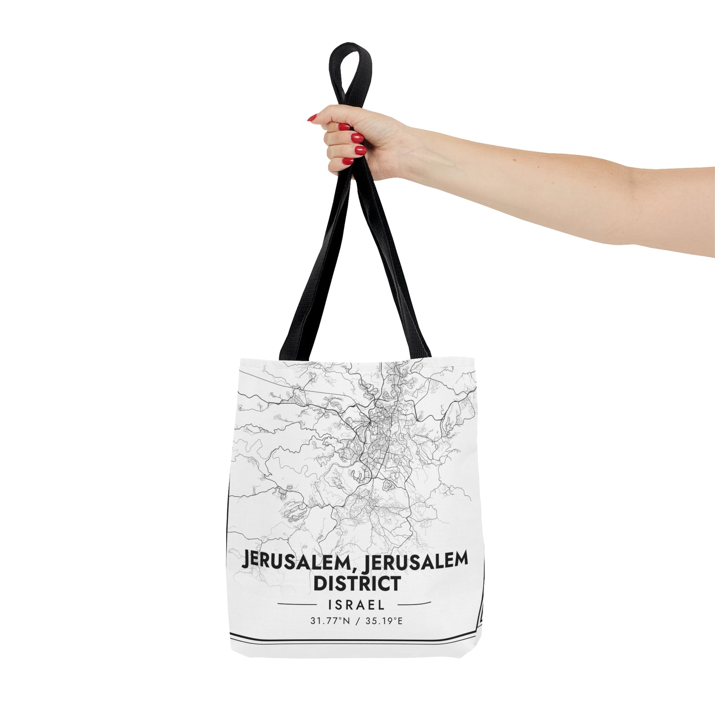 Map of Jerusalem | Hebrew Israel Judaica Jewish Israeli | Tote Bag (AOP) | Far Out Prints & Co.