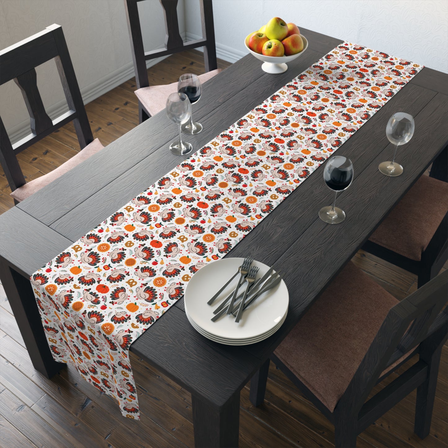 Turkey Love Pattern | Thanksgiving Festive Holiday Themed | Table Runner | by Far Out Prints & Co.