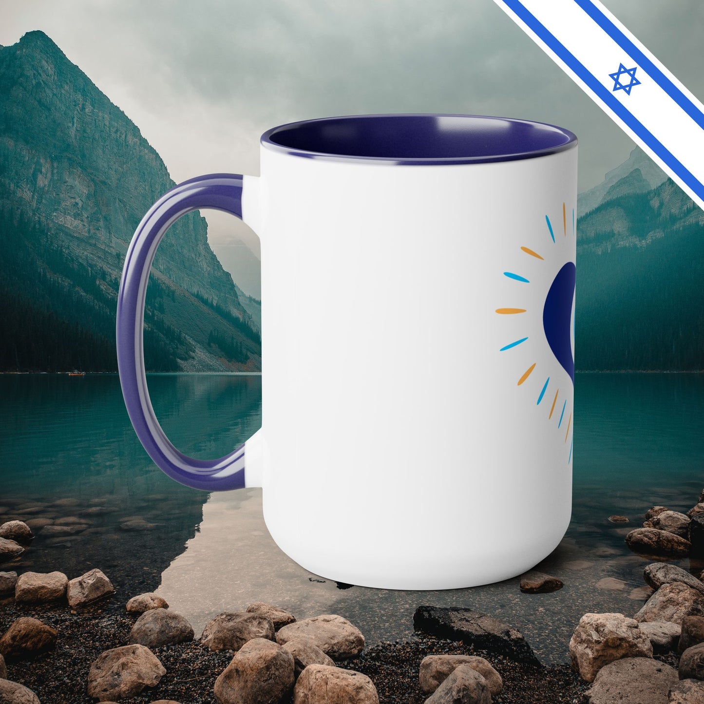 Evil Eye Heart Ain Ha'Ra - Two-Tone Coffee Mugs, 15oz - Cafe Lovers - Far Out Prints & Co.
