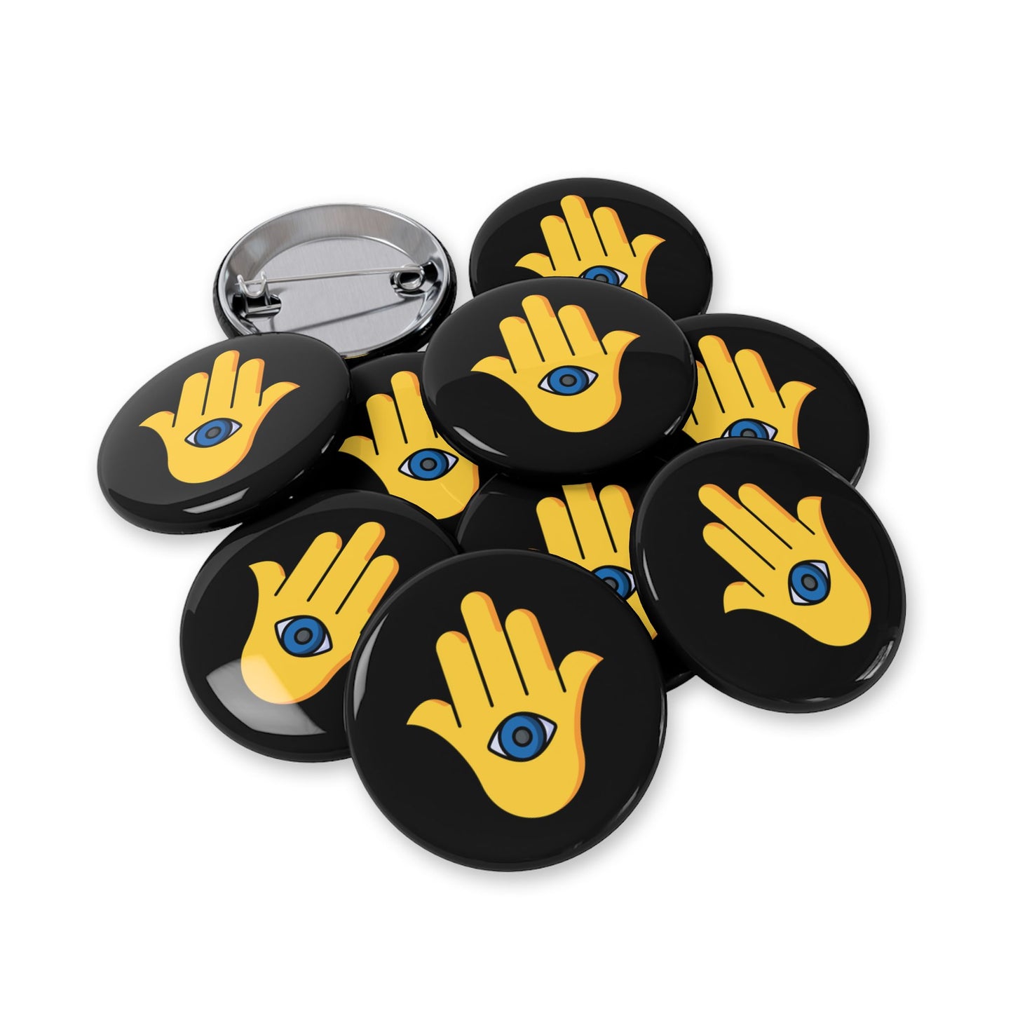 Yellow Hamsa Evil Eye - Pin Buttons - by Far Out Prints & Co.
