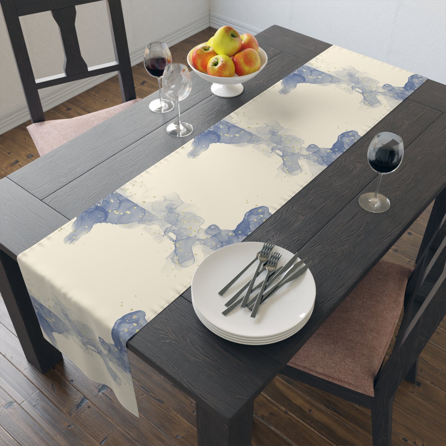 Blue and Golden Flecks | Table Runner | Israel Israeli Judaism Judaica Jewish Holiday Themed | by Far Out Prints & Co.