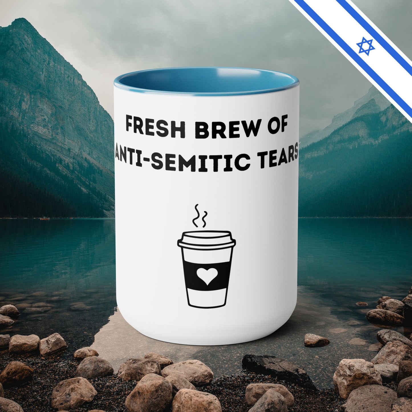 Fresh Brew of anti-Semitic Tears - Two-Tone Coffee Mugs, 15oz - Cafe Lovers - Far Out Prints & Co.