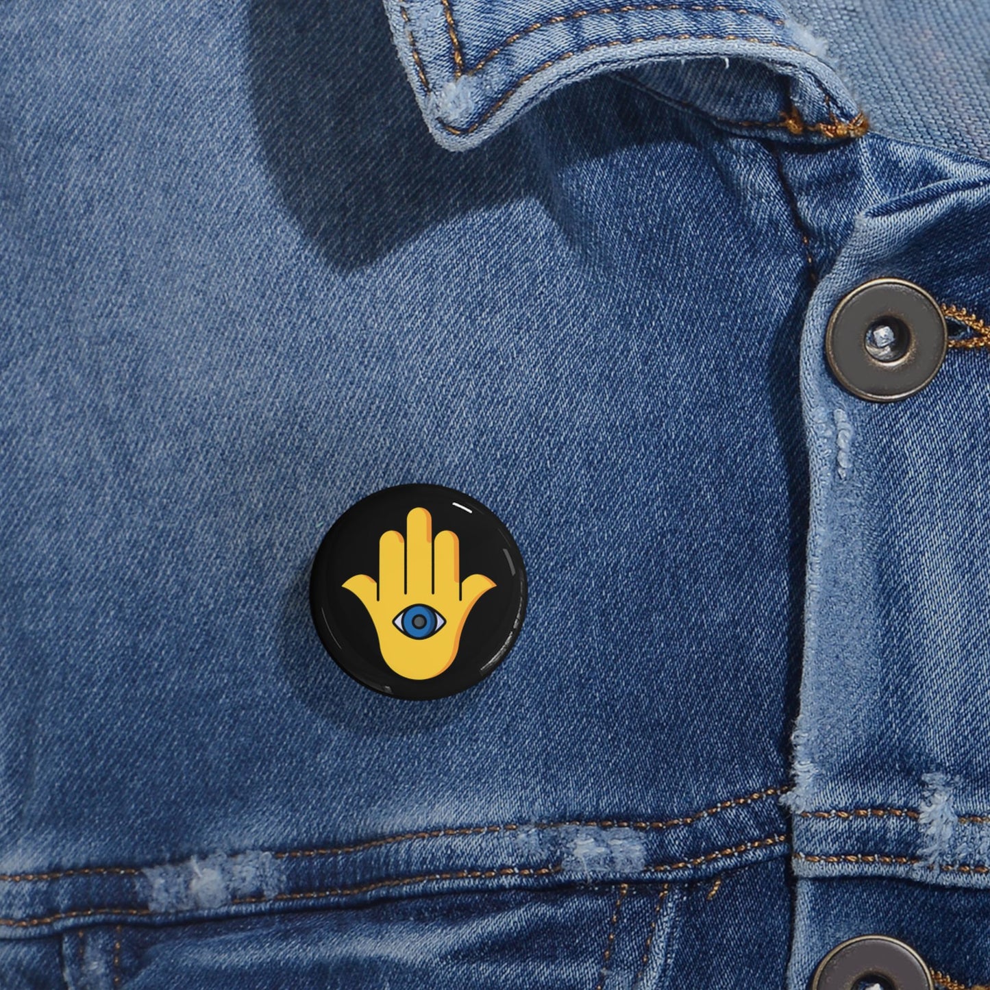 Yellow Hamsa Evil Eye - Pin Buttons - by Far Out Prints & Co.