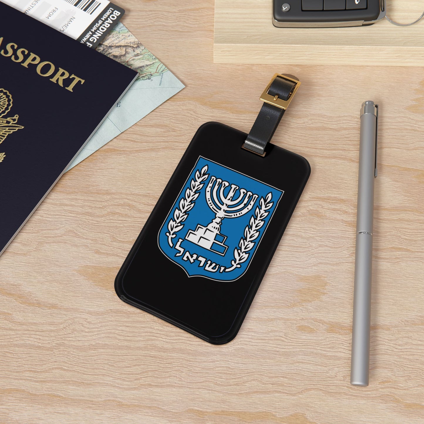 Israel Emblem Premium Acrylic and Leather Luggage Tag by Far Out Prints & Co Gift Present