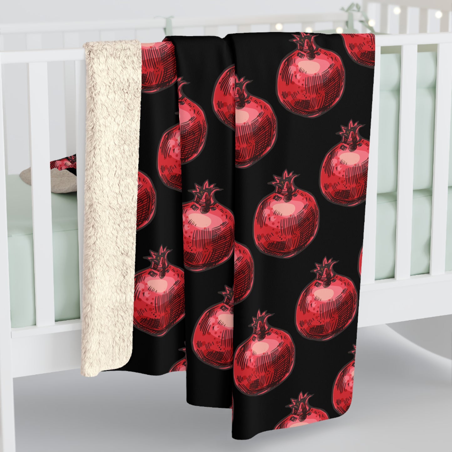 Bright Red Pomegranate Sketch - Jewish Judaism Israel Israeli Heritage - Sherpa Fleece Blanket - by Far Out Prints & Co.