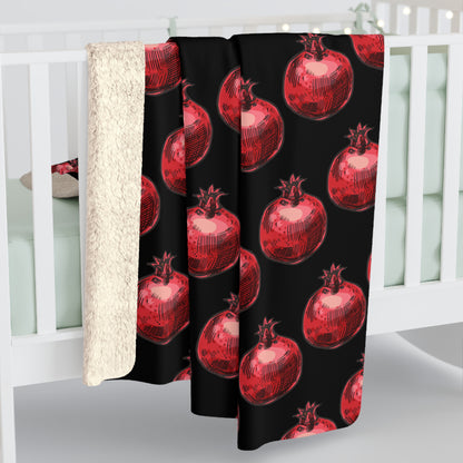 Bright Red Pomegranate Sketch - Jewish Judaism Israel Israeli Heritage - Sherpa Fleece Blanket - by Far Out Prints & Co.