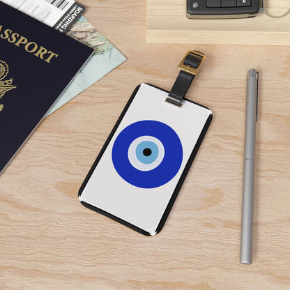 Evil Eye Blue | Premium Acrylic and Leather Luggage Tag | by Far Out Prints & Co