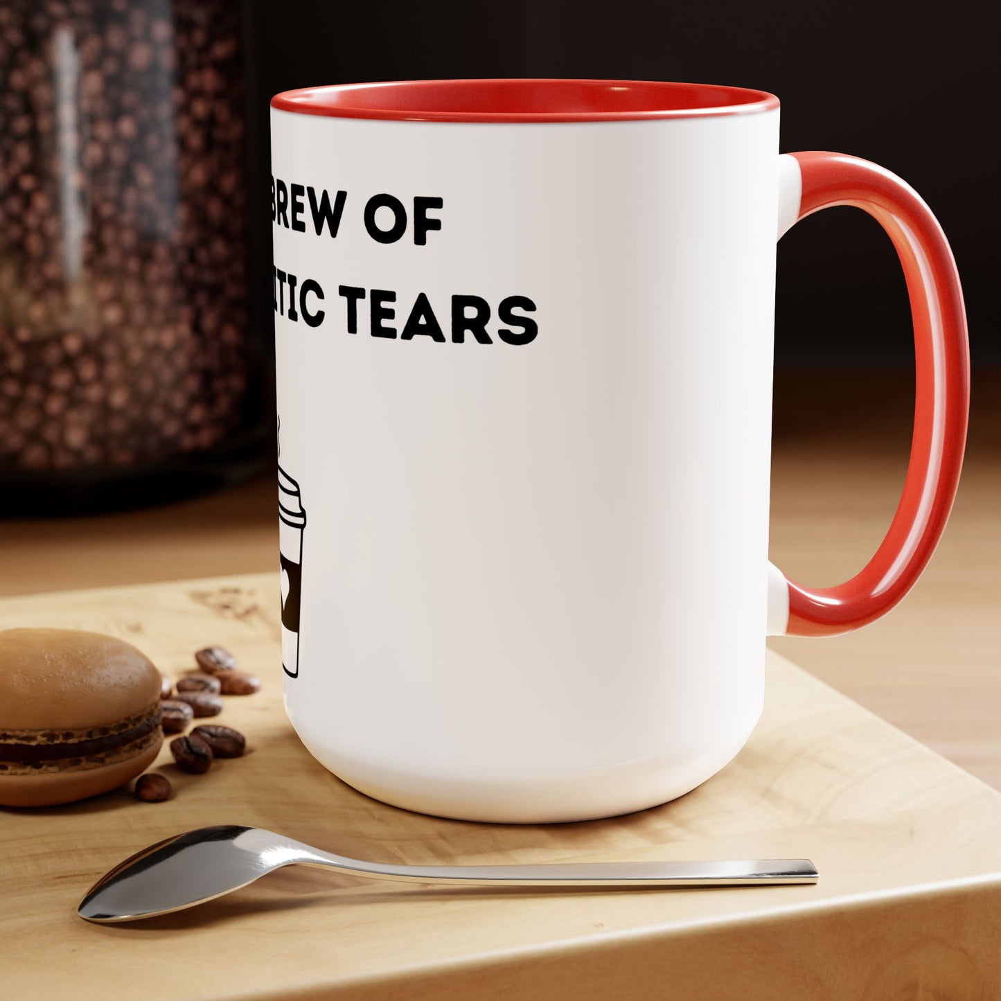 Fresh Brew of anti-Semitic Tears - Two-Tone Coffee Mugs, 15oz - Cafe Lovers - Far Out Prints & Co.