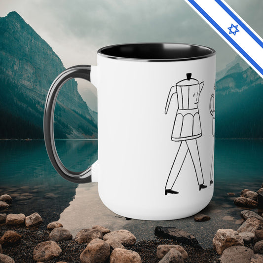 Coffee Road - Two-Tone Coffee Mugs, 15oz - Cafe Lovers - by Far Out Prints & Co.