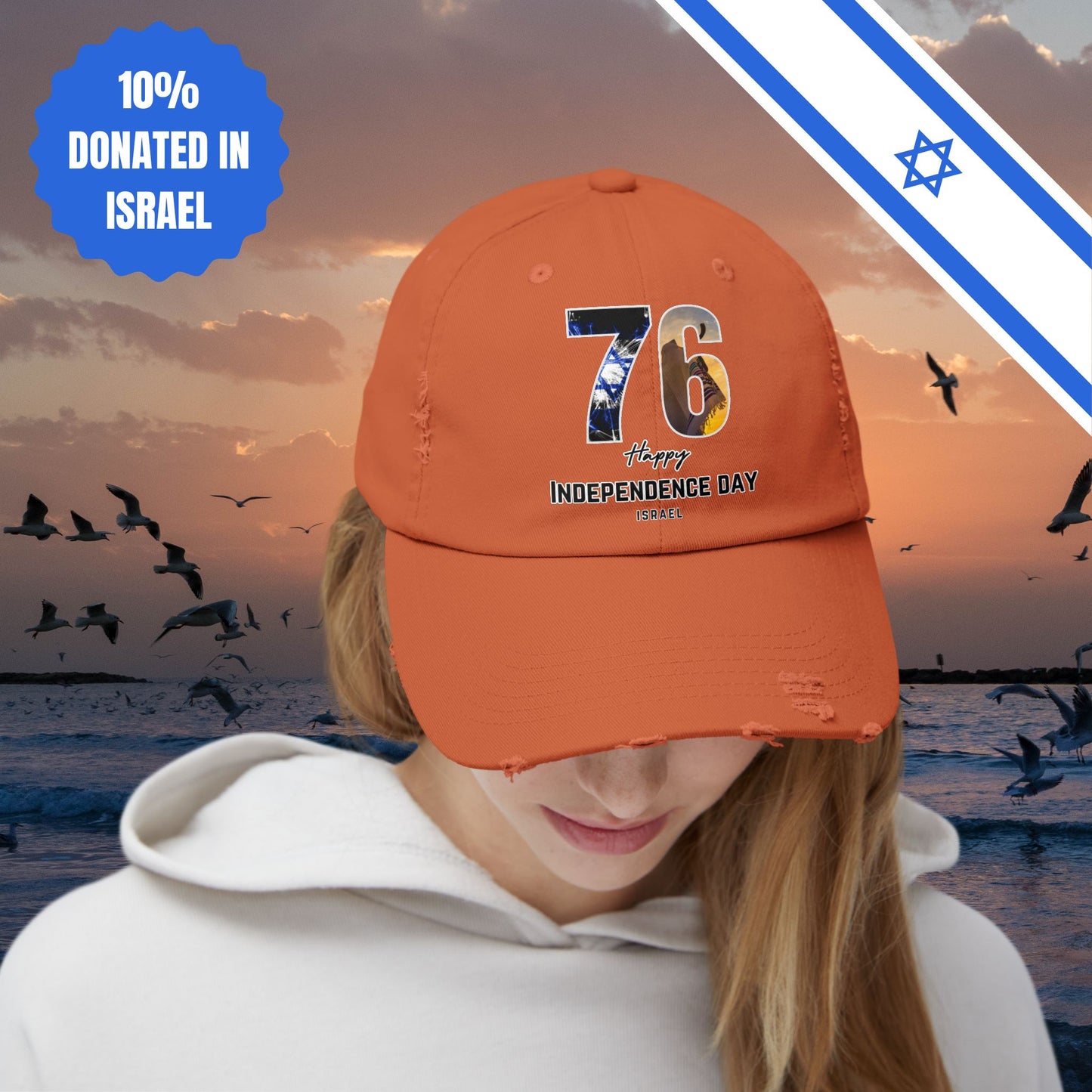 76 Independence Day Israel Hat for Him or Her Unisex Distressed Cap Gift Israel Jewish Present Judaism Israeli Zionist Zionism Cap