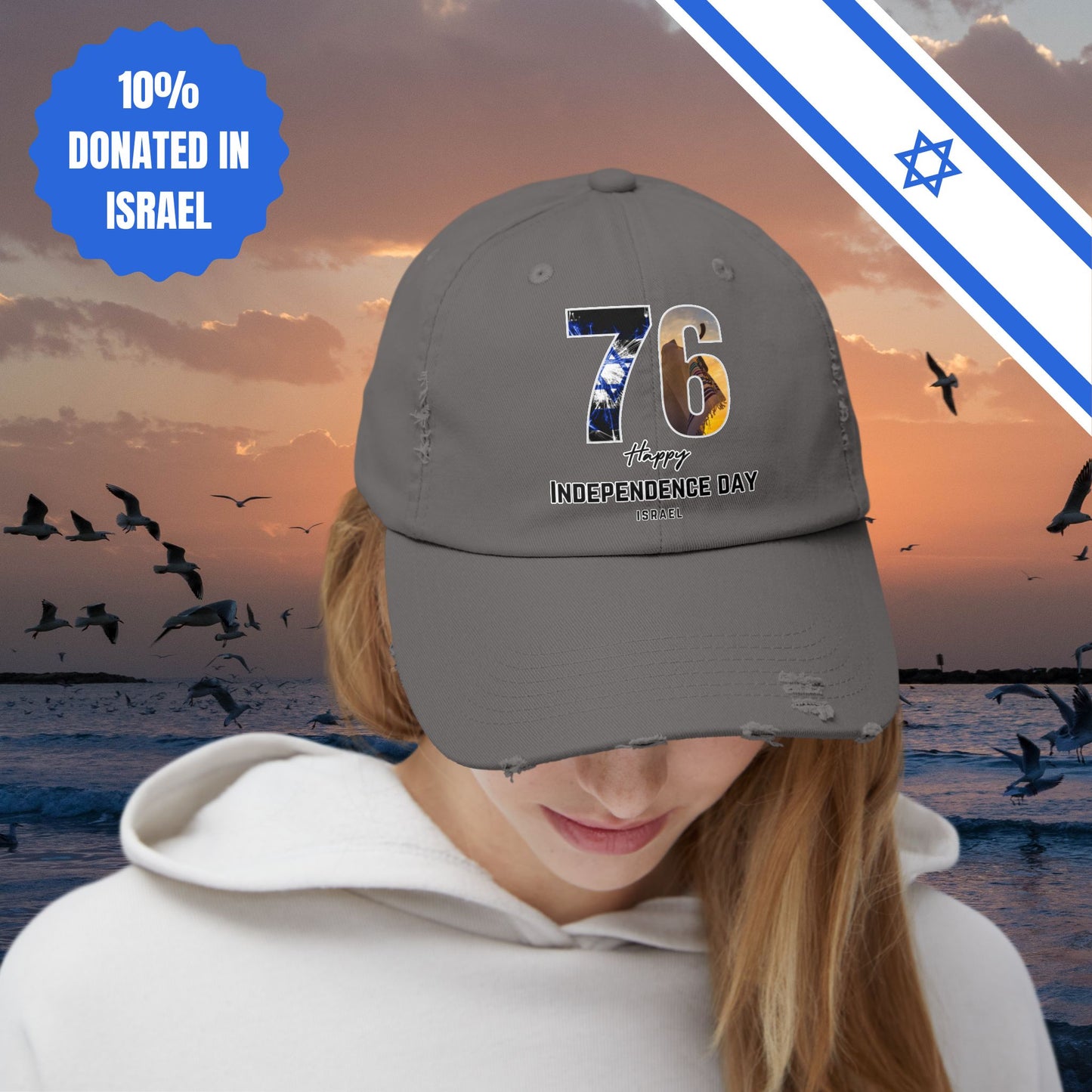 76 Independence Day Israel Hat for Him or Her Unisex Distressed Cap Gift Israel Jewish Present Judaism Israeli Zionist Zionism Cap