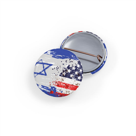 Israel USA Flag Round Pins by Far Out Prints & Co.