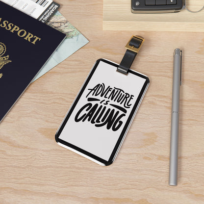 Adventure Is Calling | Premium Acrylic and Leather Luggage Tag | by Far Out Prints & Co