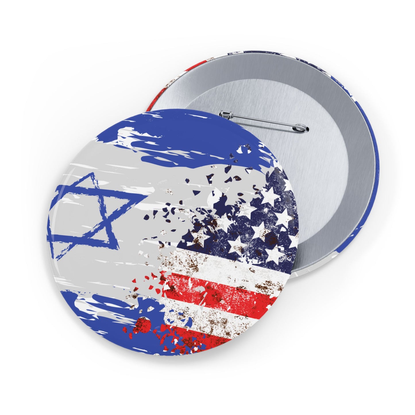 Israel USA Flag Round Pins by Far Out Prints & Co.