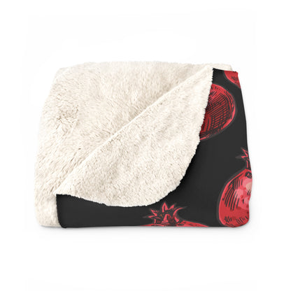 Bright Red Pomegranate Sketch - Jewish Judaism Israel Israeli Heritage - Sherpa Fleece Blanket - by Far Out Prints & Co.