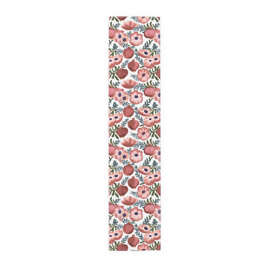 Rosh Hashanah Rosh HaShanah Rosh HaShana Rosh Ha-Shanah Pomegranate Anemone Flower Jewish Table Runner Israel Israeli Hebrew Table Runner