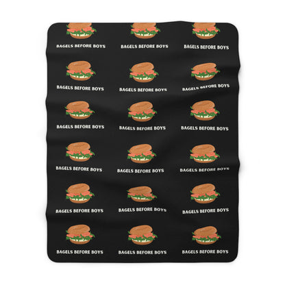 Bagels Before Boys - Jewish Judaism Israel Israeli Yenta - Sherpa Fleece Blanket - by Far Out Prints & Co.