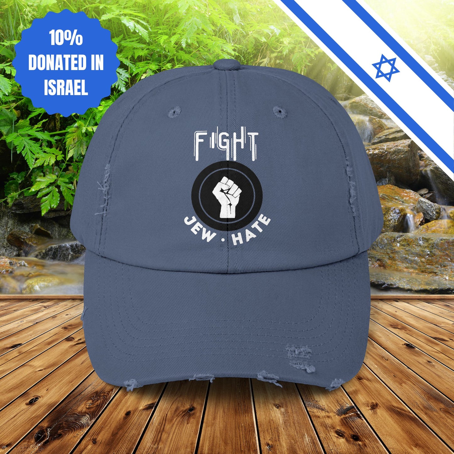 Fight Jew Hate - Unisex Distressed Cap Hats - Jewish Judaism Israel Israeli Zionist Zionism Stand With Us Fight Hate - Far Out Prints & Co.