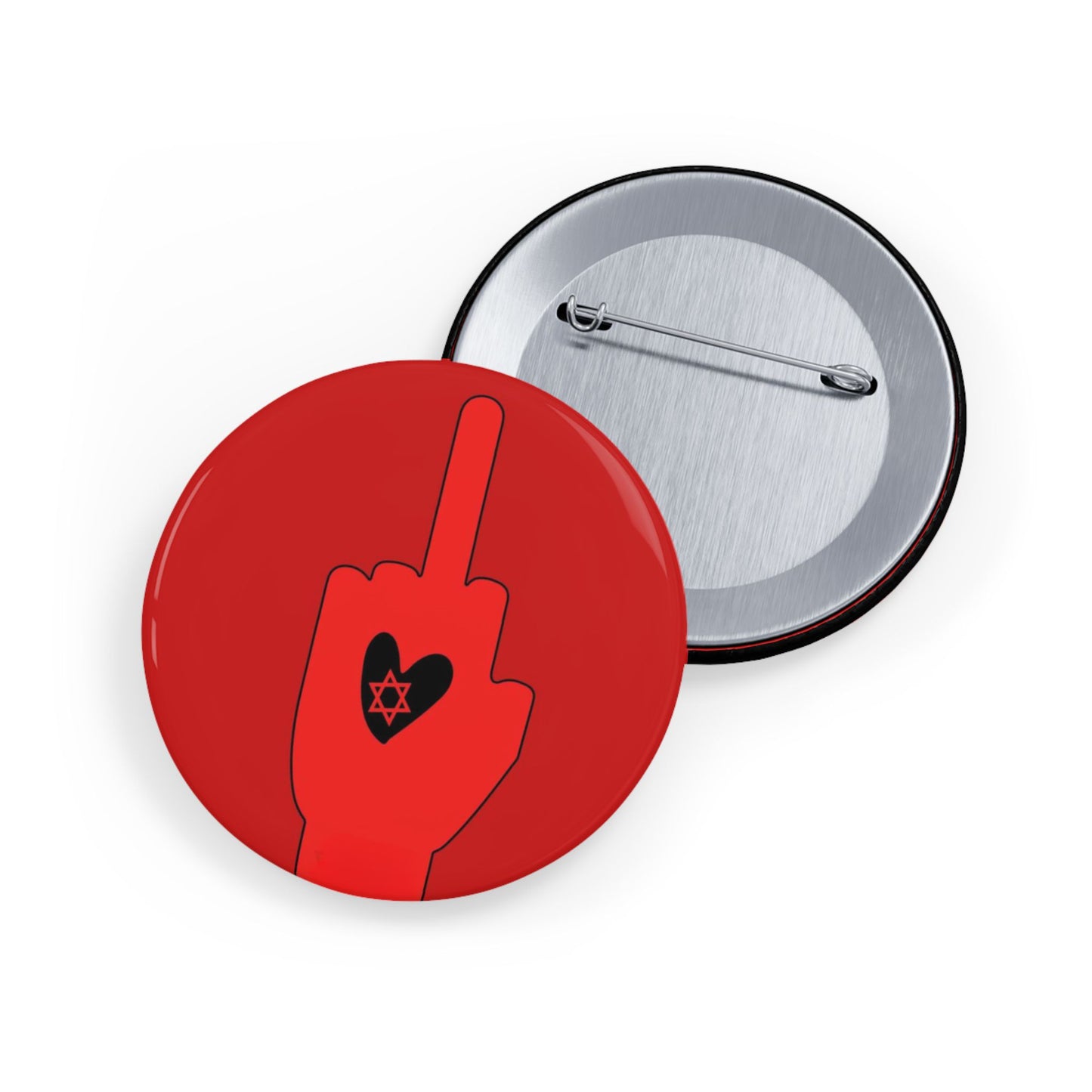 Red Bloody Hands Middle Finger - Pin Buttons Pins - Israel Israeli Jewish Judaism Judaica - by Far Out Prints & Co.
