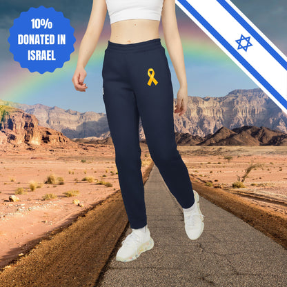 Yellow Ribbon Unisex Fleece Joggers Sports Pyjama Pants House Pants Sport Pants Athleisure Israel Israeli Hebrew Jewish Stand With Us