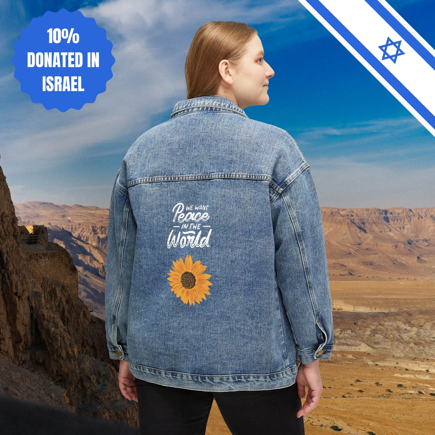 We Want Peace In The World - Women's Denim Jacket - Israel Israeli Jewish Judaism Peace Worldwide - by Far Out Prints & Co.