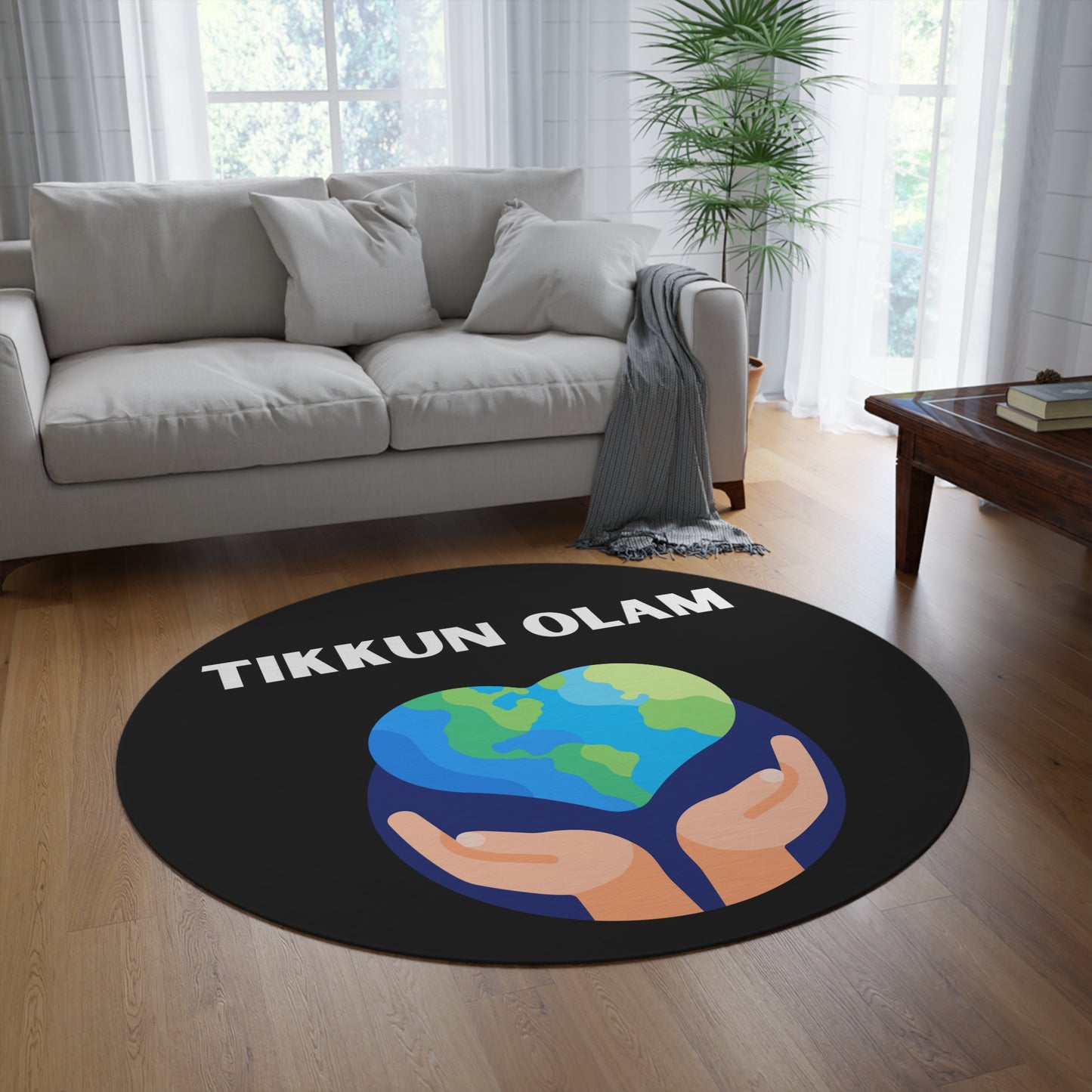 Tikkun Olam - Round Rug - Israeli Art Jewish Judaica Native - by Far Out Prints & Co.