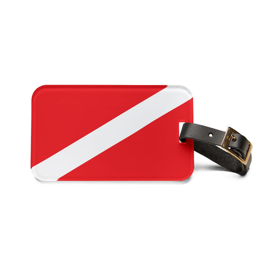Scuba Diver Down Flag Premium Acrylic and Leather Luggage Tag | by Far Out Prints & Co