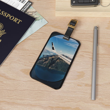Wing View Plane Window Seat | Premium Acrylic and Leather Luggage Tag | by Far Out Prints & Co