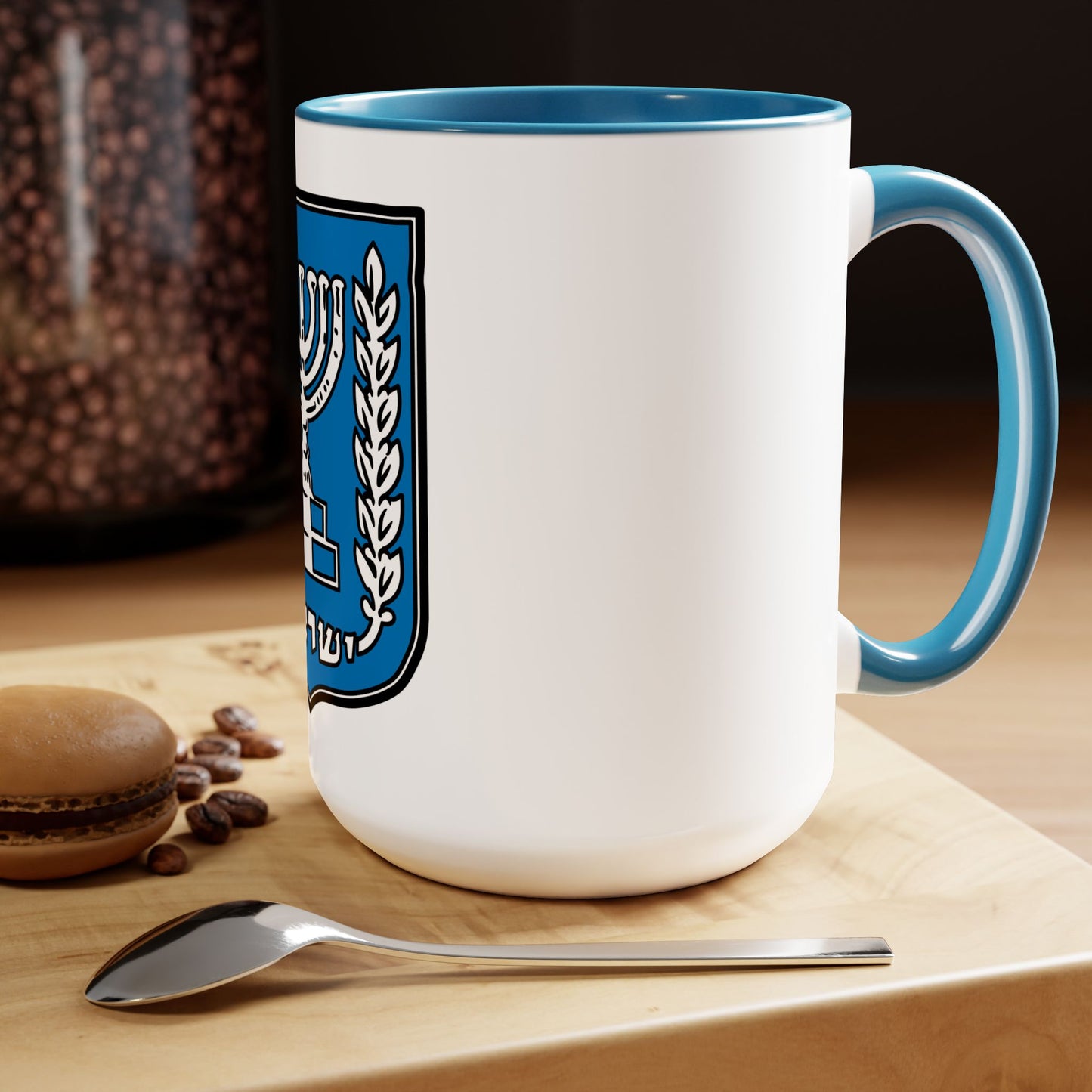 Emblem of Israel Israeli Hebrew Judaica Two-Tone Coffee Mugs, 15oz - by Far Out Prints & Co.