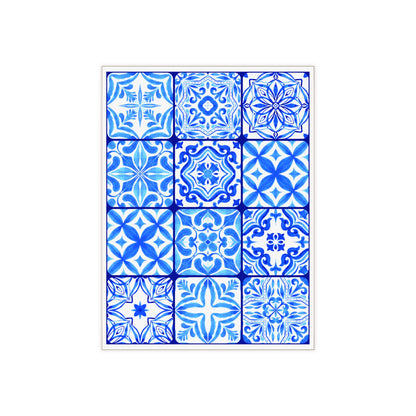 Blue and White Moroccan Design 2 - Jewish Art Judaica Judaism Israel Israeli - Ceramic Photo Tile - Far Out Prints & Co.