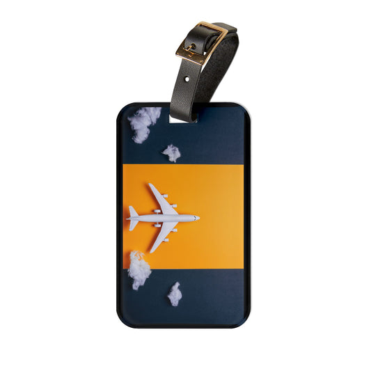 Plain Plane Yellow Blue Design Premium Acrylic and Leather Luggage Tag | by Far Out Prints & Co