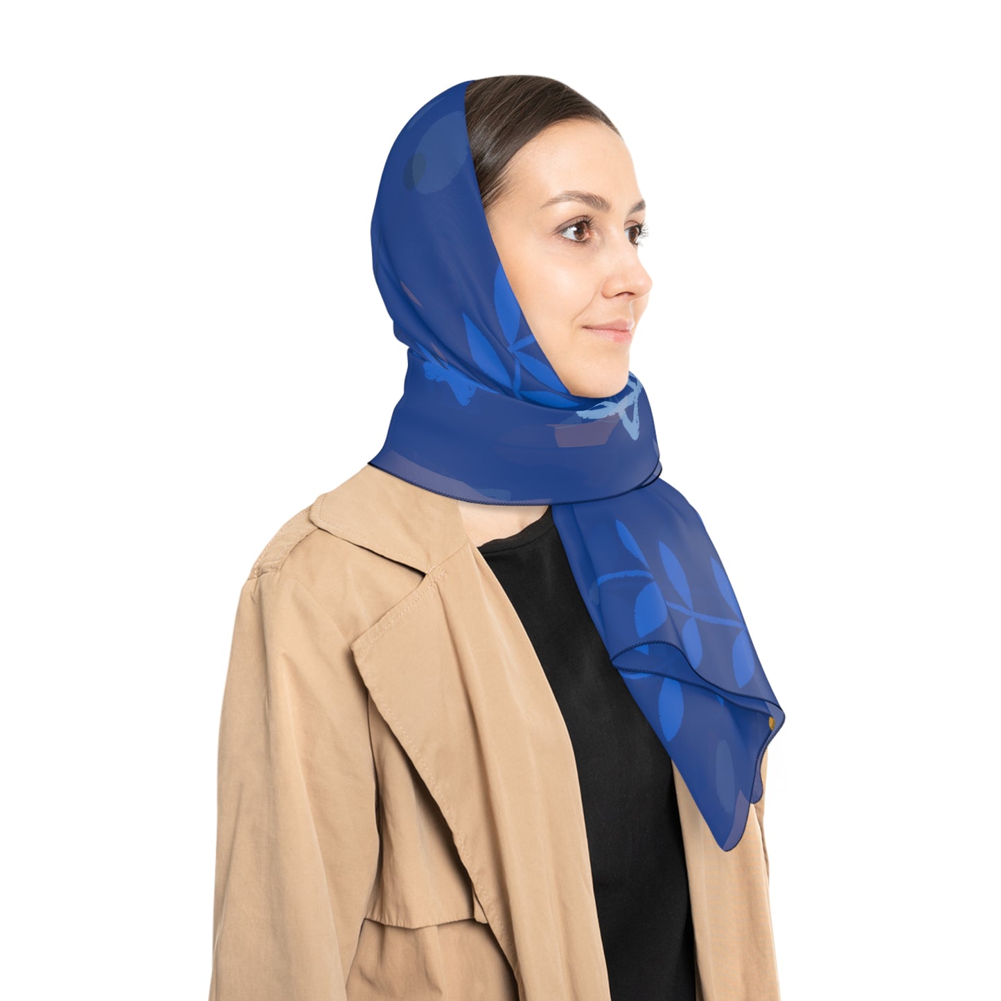 Dark Blue Flowers and Star of David | Jewish Judaism Judaica Israel Israeli Art | Poly Scarf | by Far Out Prints & Co