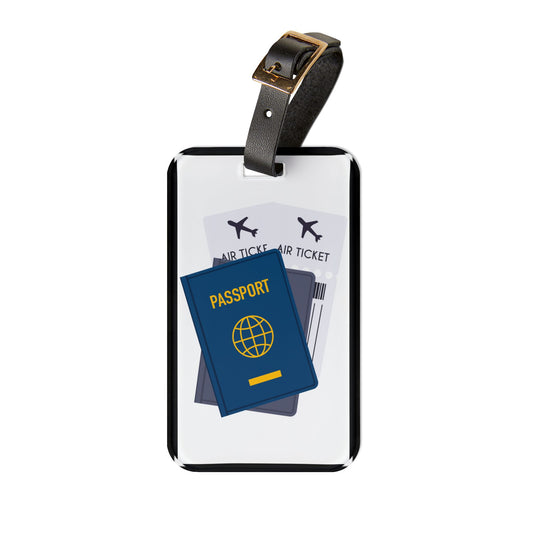 Passport and Flight Ticket | Premium Acrylic and Leather Luggage Tag | by Far Out Prints & Co