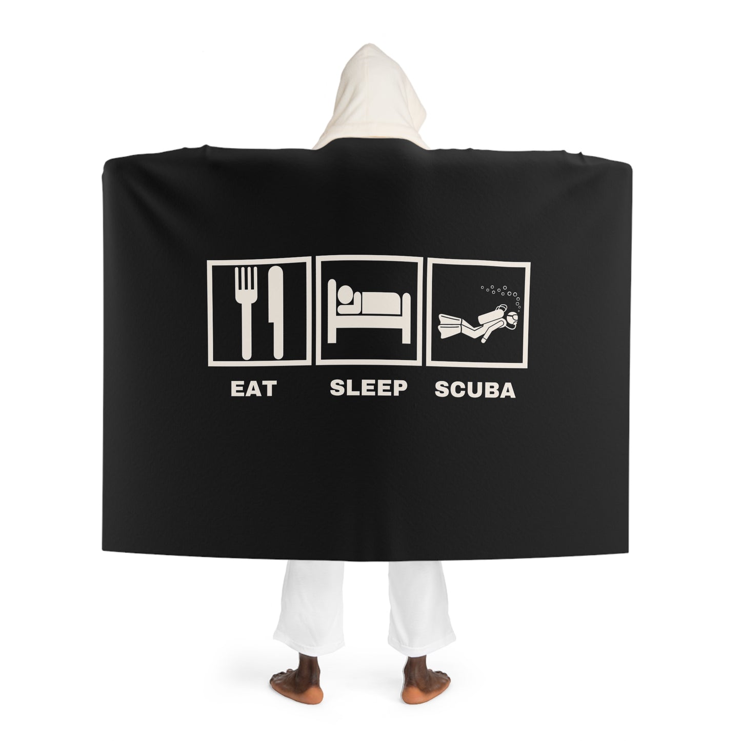 Eat Sleep Scuba - Hooded Sherpa Fleece Blanket - by Far Out Prints & Co.