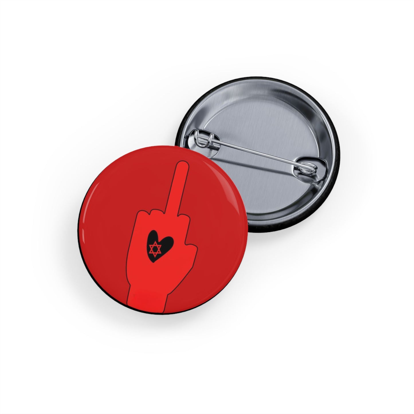 Red Bloody Hands Middle Finger - Pin Buttons Pins - Israel Israeli Jewish Judaism Judaica - by Far Out Prints & Co.