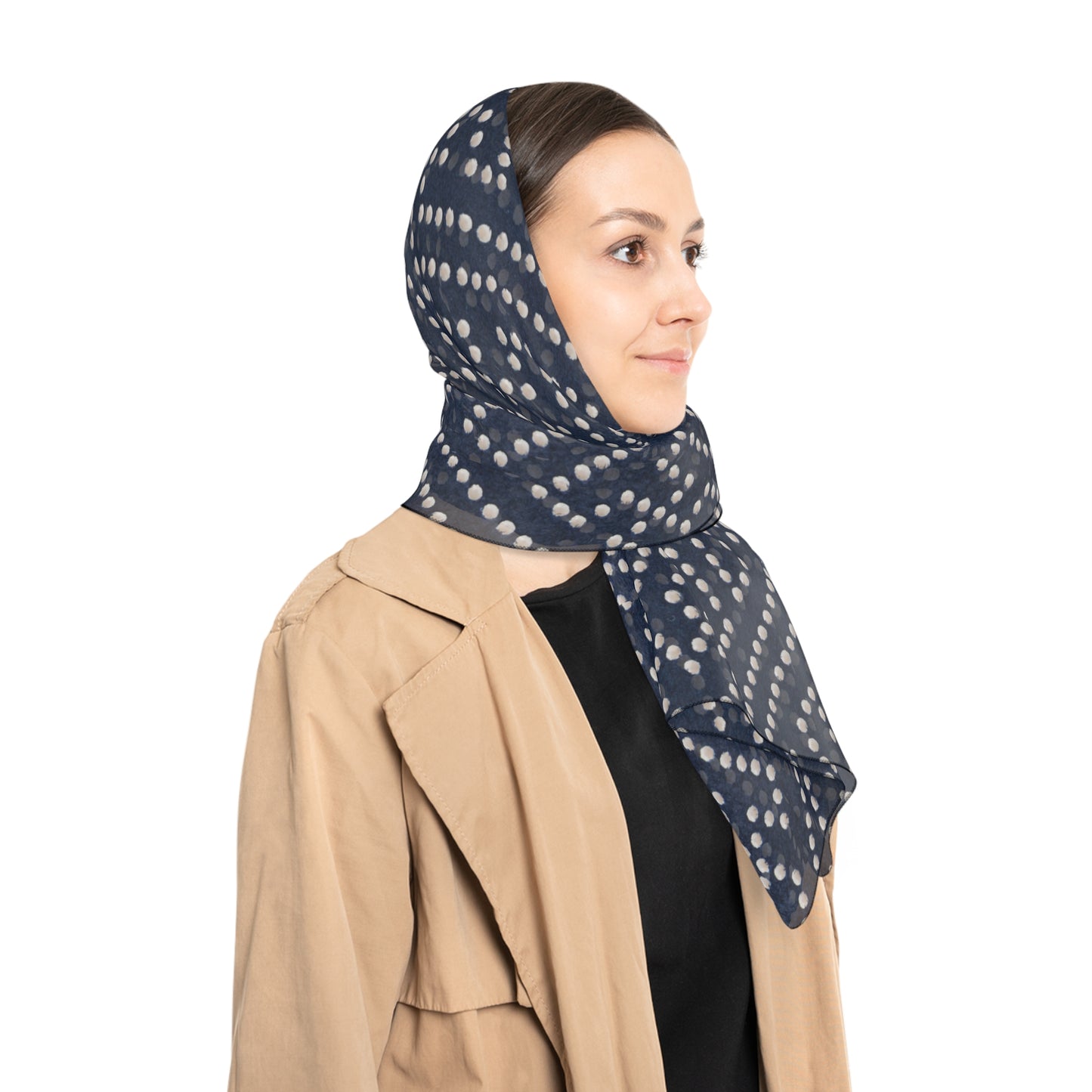 Classic White Polka Dots and Dark Blue Background | Jewish Judaism Judaica Israel Israeli Art | Poly Scarf | by Far Out Prints & Co