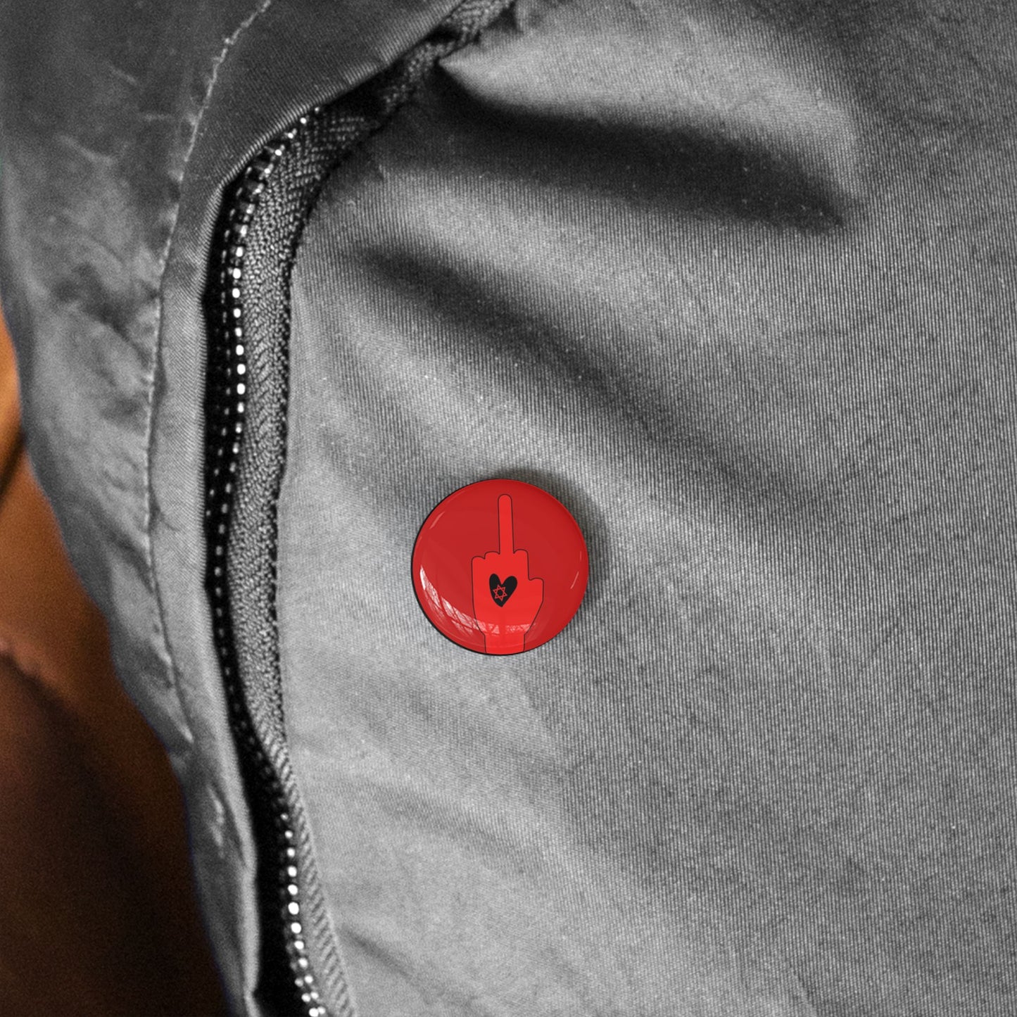 Red Bloody Hands Middle Finger - Pin Buttons Pins - Israel Israeli Jewish Judaism Judaica - by Far Out Prints & Co.