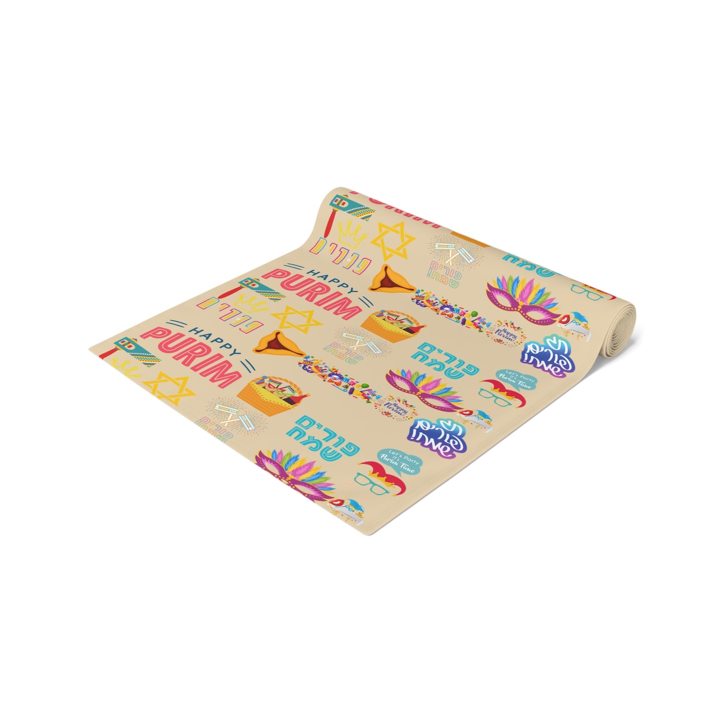 Happy Purim Pattern | Israel Israeli Judaism Judaica Jewish Holiday Themed | Table Runner | by Far Out Prints & Co.