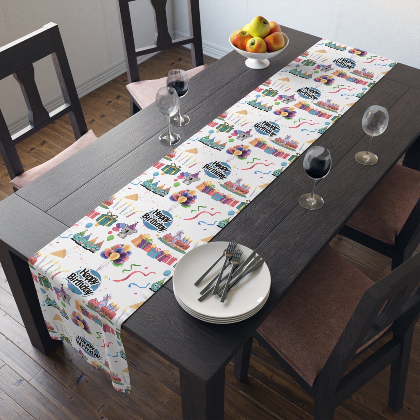 Happy Birthday Cake and Fun Pattern | Table Runner | Far Out Prints & Co.