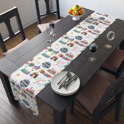 Happy Birthday Cake and Fun Pattern | Table Runner | Far Out Prints & Co.