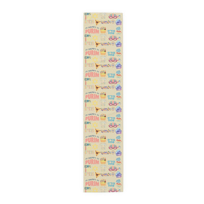 Happy Purim Pattern | Israel Israeli Judaism Judaica Jewish Holiday Themed | Table Runner | by Far Out Prints & Co.