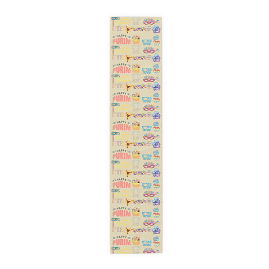 Happy Purim Pattern | Israel Israeli Judaism Judaica Jewish Holiday Themed | Table Runner | by Far Out Prints & Co.