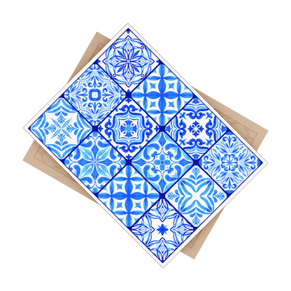 Blue and White Moroccan Design 2 - Jewish Art Judaica Judaism Israel Israeli - Ceramic Photo Tile - Far Out Prints & Co.