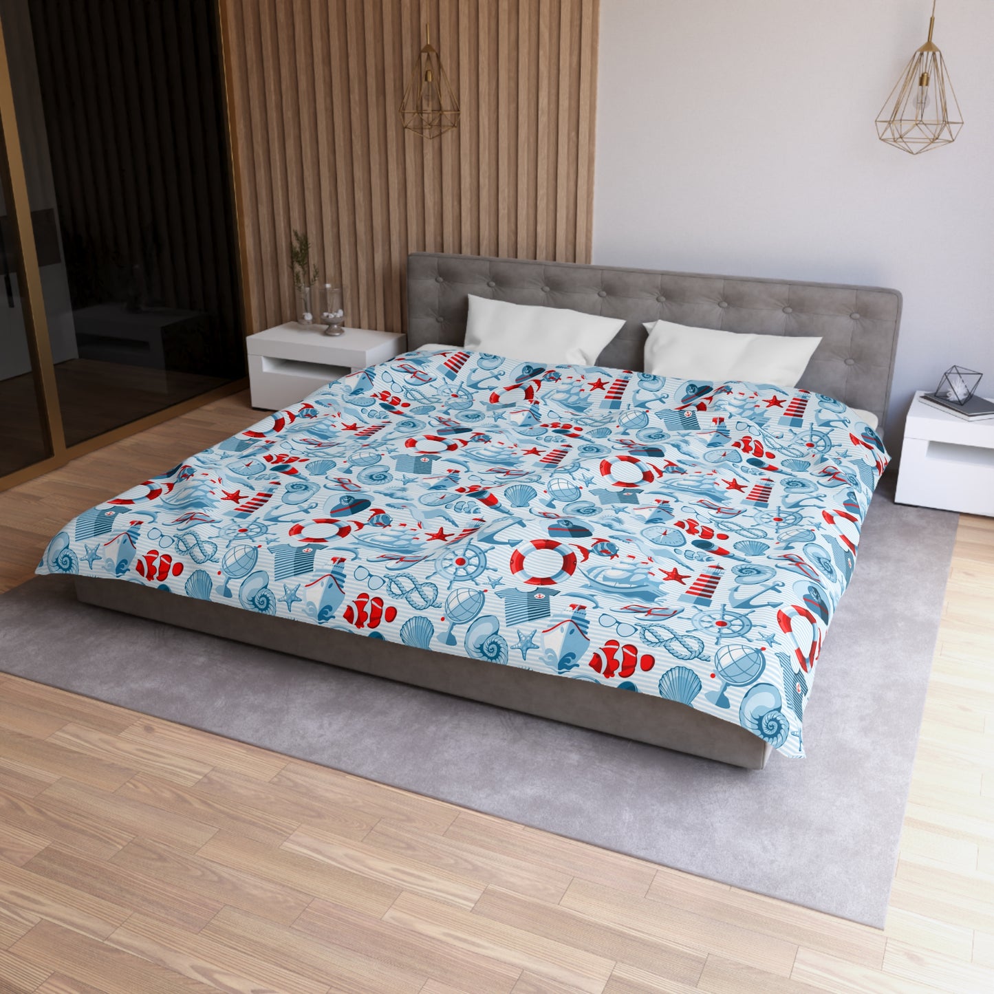 Duvet Cover Blanket for Him Her Gift Ocean Lover Present Orca Killer Whale Dolphin Pattern Navy Nautical Marine Life Sea Kids Adults Comfy